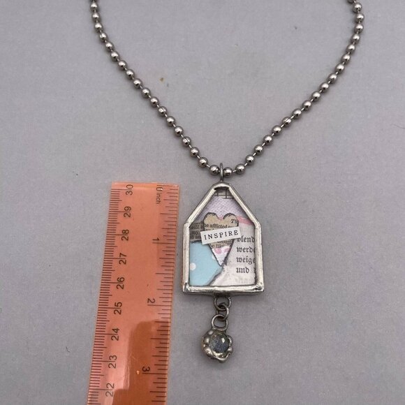 Hand Crafted Vintage Sheet Inspire Pendant Ball Beaded Chain Necklace 18 Inches - Picture 5 of 9